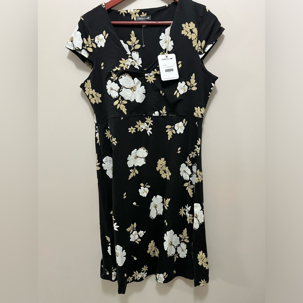 Toad&Co | AMELIA SHORT SLEEVE DRESS BLACK FLOWER PRINT  women’s L - Picture 12 of 12